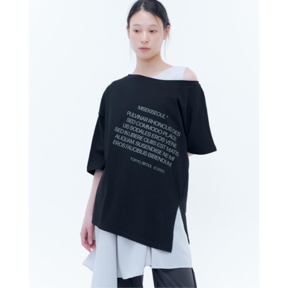 MISEKI SEOUL Unbalanced quote slit sleeves BLACK MSK252T