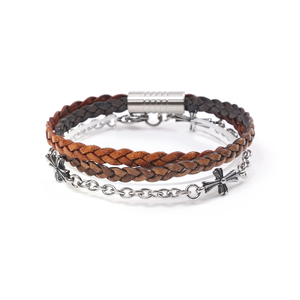 JBANS クラシックトーンオントーンダブルコイル 543BR トリプルクロスブレスレットセット (C2101-SE156_BR)