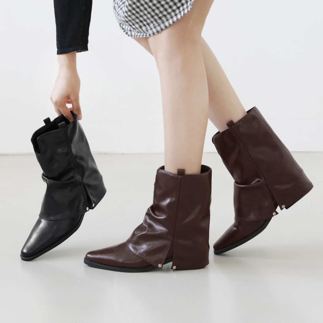 ワイドレッグウォーマー折りたたみウエスタンブーツ (4cm)