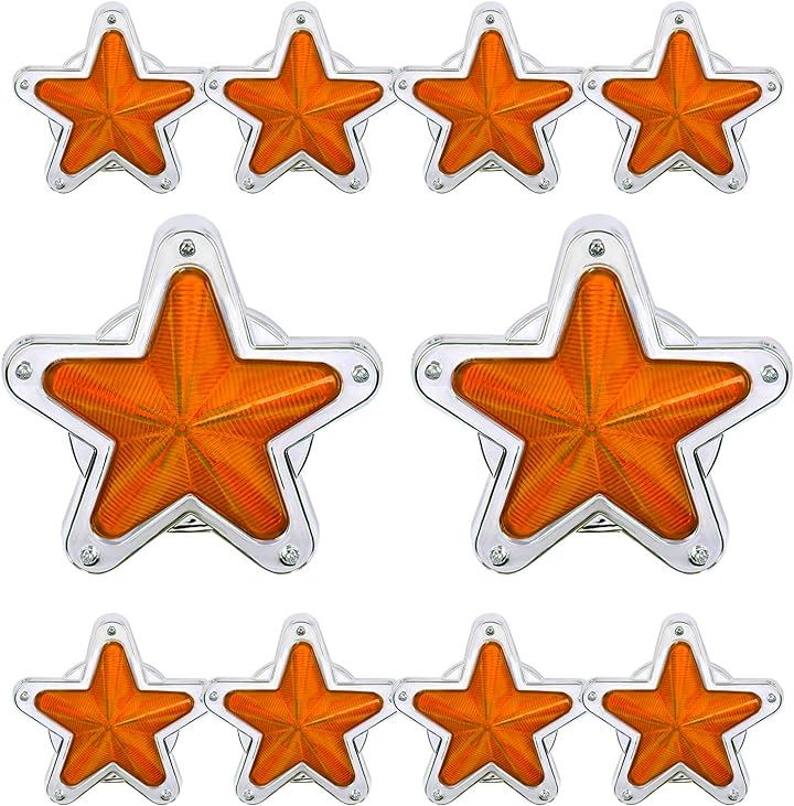 LED サイドマーカー 星型 12V 24V ランプ トラック デコトラ 軽トラ レトロ 旧車 10個 セット イエロー オレンジ アンバー(オレンジ 10個)
