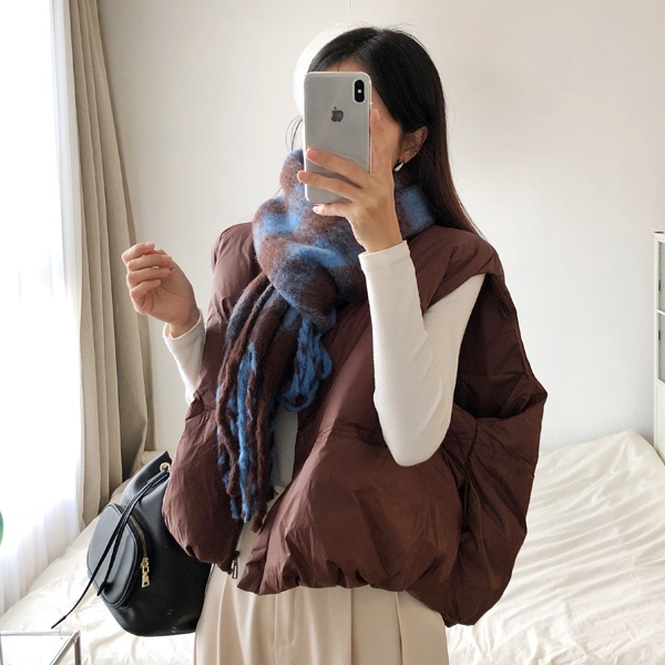 韓国ファッション シンプル ルーズフィット クロップ ショート ダックダウン ダウン ベスト 7,280円