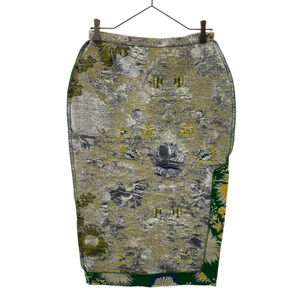 イタリア製 総柄 ロング丈 コクーンスカート 42 シルバー系 バックジップ レディース