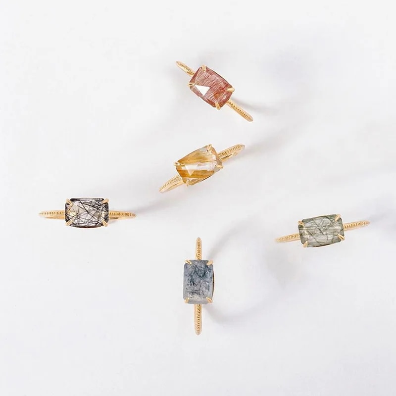 Lamoon用925シルバーリング天然水晶ルチル14 18kライトゴールドプレートファインジュエリーシンプルなスタイルのカクテルパーティーLMRI155 - 36