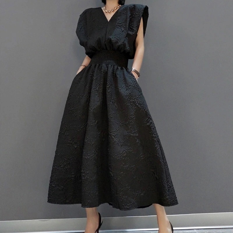 パワーショルダー ロング フレアワンピース HCA00