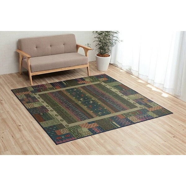 1060810044304 ラグ い草 ギャベ 自然素材 抗菌防臭 滑り止め不織布 ブルー 約191×250cm メーカー直送