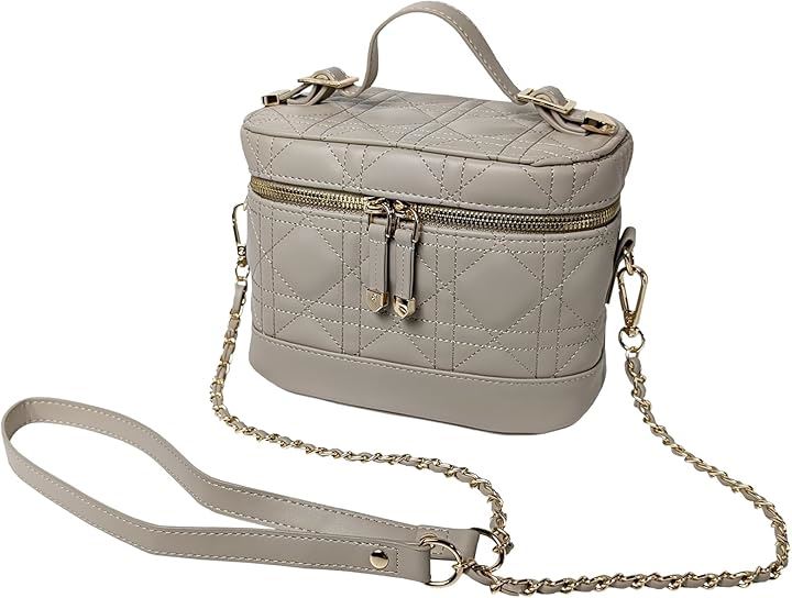 バニティバッグ ショルダー キルティング メイク コスメ 化粧ポーチ 大容量 軽量 持ち運び 3Way 自立 コスメバッグ 可愛い おしゃれ 化粧道具( グレージュ)