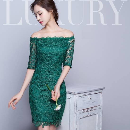 母の日超目玉 ドレス パーティードレス 結婚式 パーティー お呼ばれ 二次会 Iライン タイト 総レース オフショル 膝丈 スカラップ エレガント フェミニン 華やか 20代 30代 40代 大きいサ