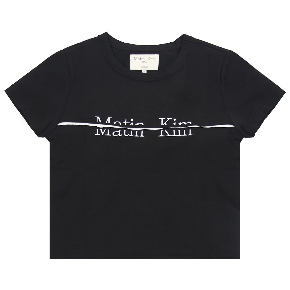 Tシャツ LOGO CUTTED CROP TOP BLACK 半袖 レディース 韓国 ファッション アパレル クロップド丈 スリムサイズ