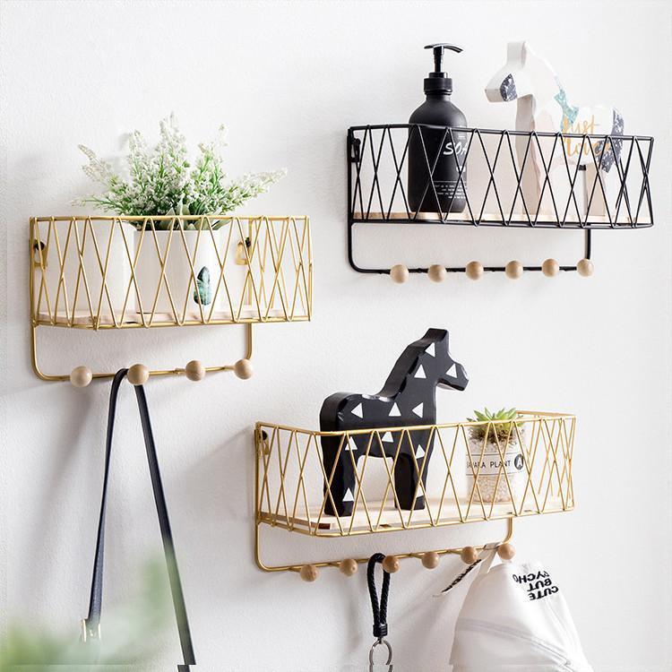 インテリア 壁掛け収納 壁掛け ウォールシェルフ フック 見える収納 シンプル 小物掛け シンプル ゴールド ブラック北欧ナチュラル スタイリッシュ