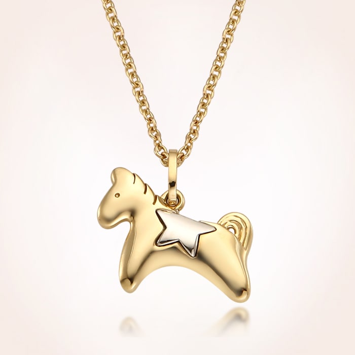 14K黄金十二支馬ネックレス(14K Gold Oriental Zodiac Horse Necklace)