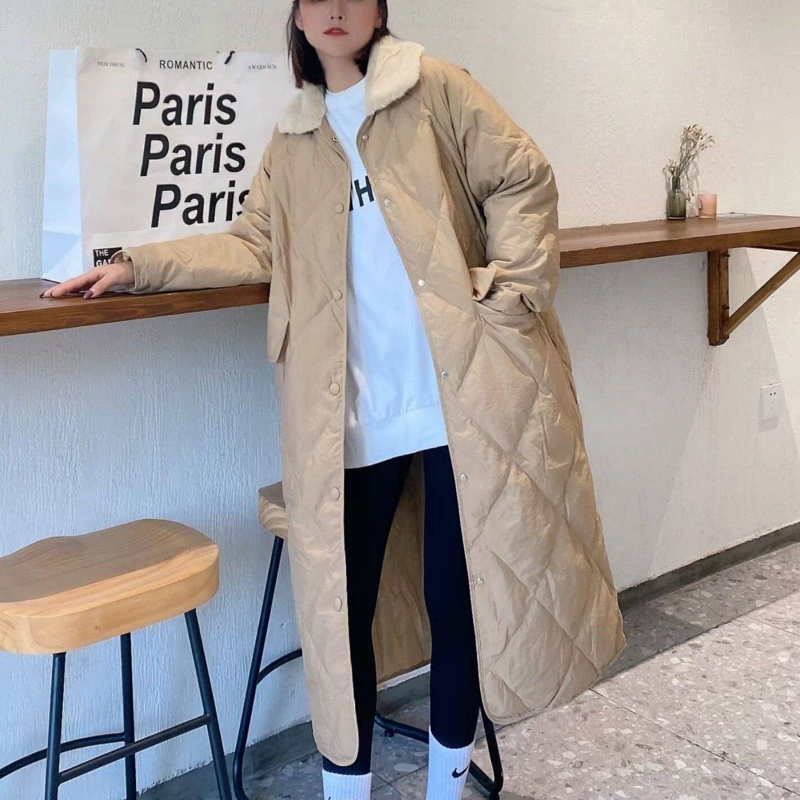 レディース コート ダウン 上着 羽織 前開き 膝下 ロング 長袖 襟付き ストレート Iライン ポケット 2way ボタン 配色 大人可愛い シンプル カジュアル おしゃれ こなれ感 ラフ 個性的