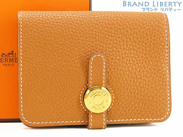 未使用エルメスドゴンコインケース小銭入れコンパクト財布ゴールドブラウンゴールド金具トゴM