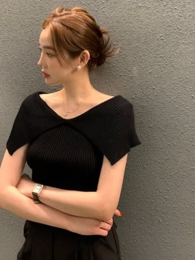 半袖11111ニットトップス OL ラッシュ半袖 ビッグカラーオフショルダーリブ アイボリー レディースファッション トップス ブラウス ショート ハーフスリーブ サ