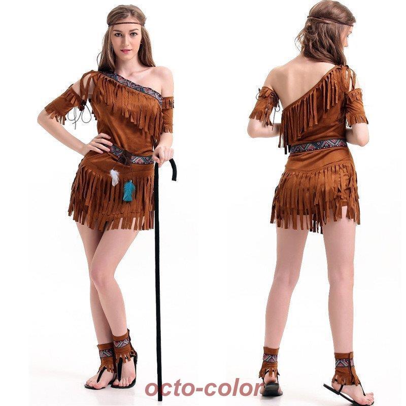 2025新作人気レディース プリンセス インディアン 原住民 ハロウィン コスチューム 舞台 演出服 ハロウィン衣装 仮装 コスプレ ステージ衣装