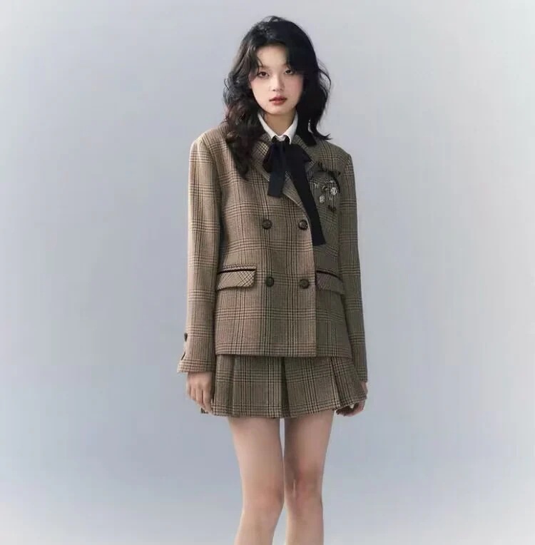 セットアップ レディース 4点セット 長袖 制服 ジャケット シャツ スカート リボン 卒業式 女子 スーツ 小学校 卒服 韓国ファッション 女の子 お受験 プリーツスカート きれいめ