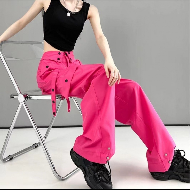 アメリカンファッションオーバーオールレディース2024夏ターンアップデザインルーズストレートカジュアルロングパンツ春