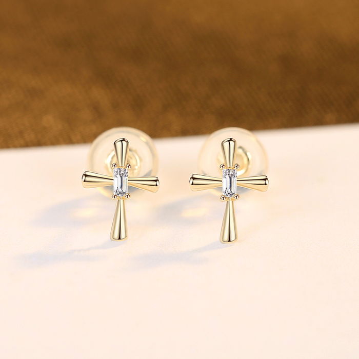 ピアス 両耳用 レディース キュービックジルコニア 14K ホワイト イエローゴールド スタッド 上
