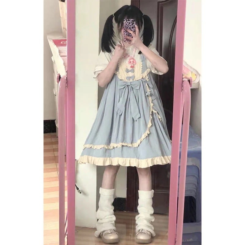 新品掲載！女子学生は子供の襟のシャツの 韓版の蝶結びのlolitaの王女のワンピースの1枚のスーツを合わせます