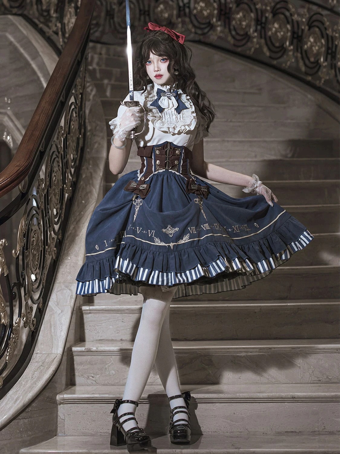 オリジナルの金指針ロリータlolita半袖シャツウエストシール半スカートセット優雅日常夏正規版