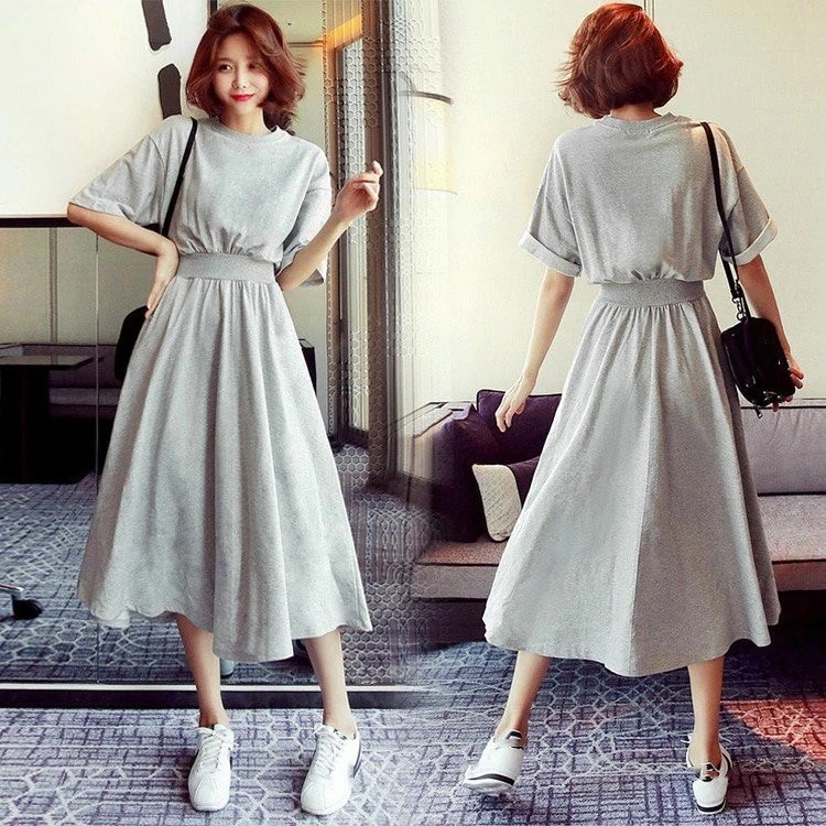 ワンピース レディース マキシワンピース 春夏 五分袖ワンピース 黒 ハイウエストフレアスカート