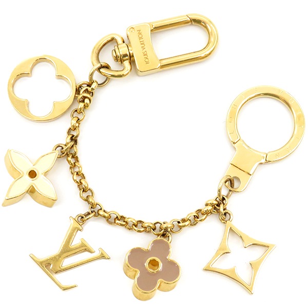 ルイヴィトン LOUIS VUITTON バッグチャーム フルール ドゥ モノグラム GP エナメル ピンクベージュアイボリー ゴールド金具 LVロゴ キーホルダー M65111 DI1212【中古】 28,789円