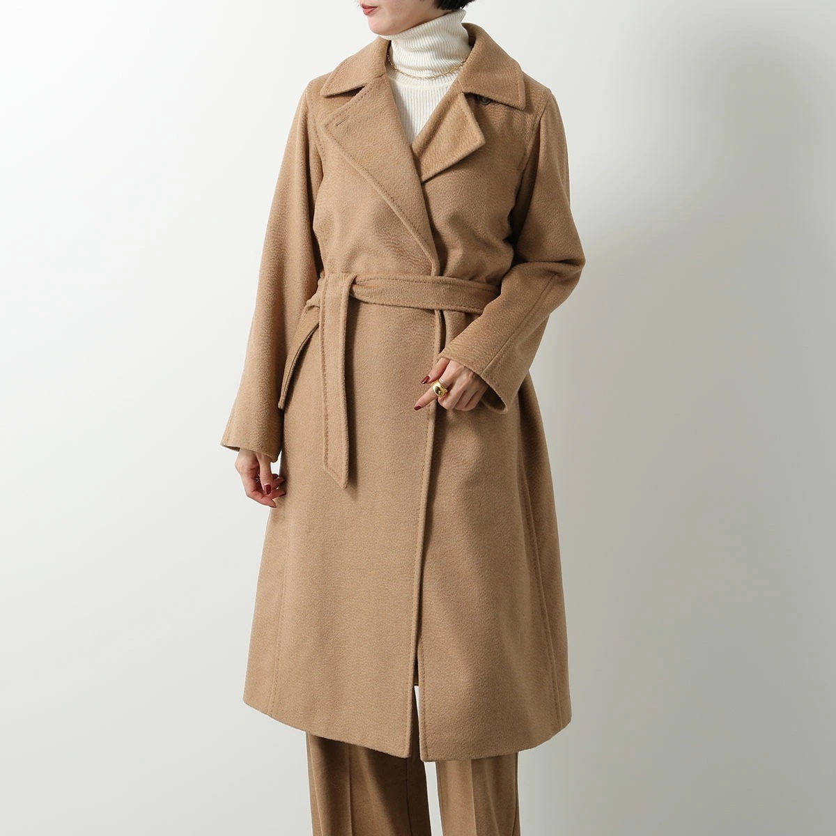 【サイズ限定特価】MAX MARA マックスマーラ ガウンコート MANUELA マニュエラ レディース ピュアキャメル 42サイズ ロング丈 ラップコート ベルト付き 001