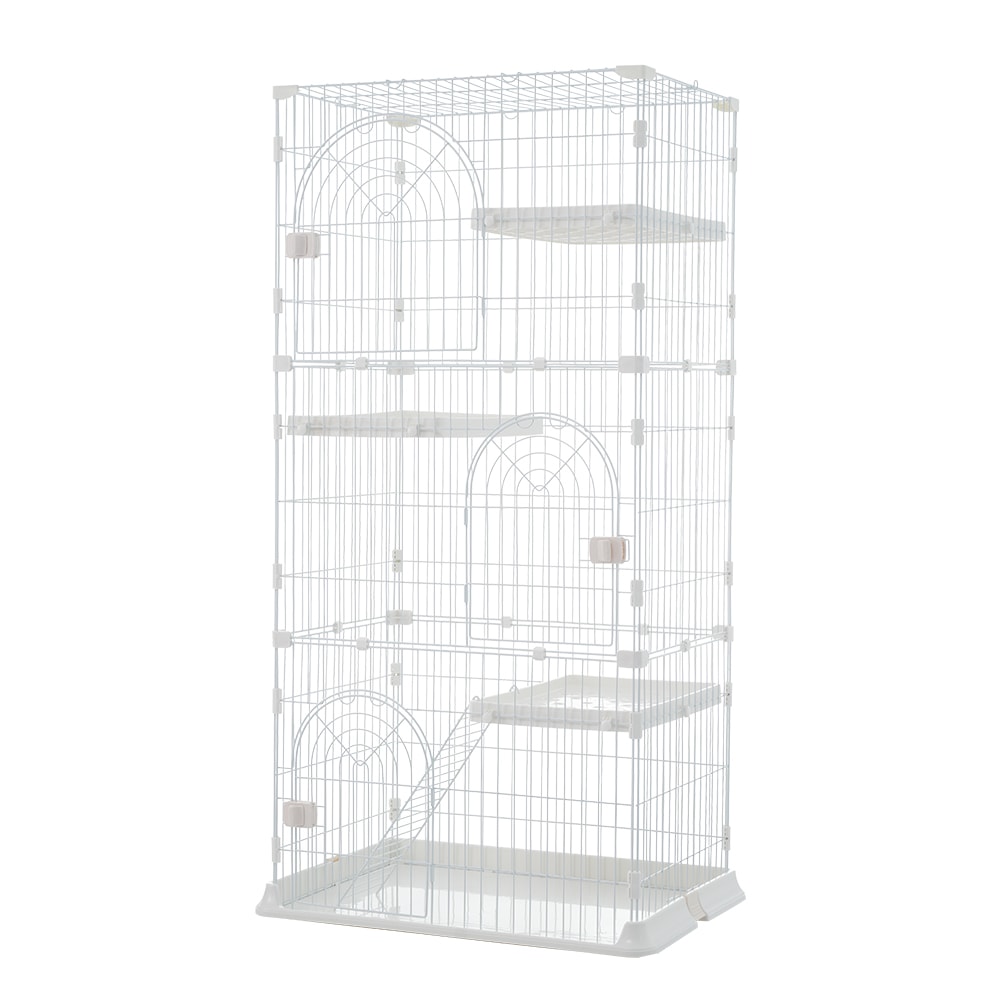 おしゃれ 猫 ケージ キャットケージ 3段 猫ゲージ おしゃれ キャットハウス ネコ ハウス 多段 留守番 保護 脱走防止 多頭飼いペットケージ White PlasticGGSP447