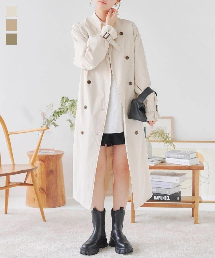 選べる2丈 トレンチコート ショート丈 or レギュラー レディース 春 コート ロングコート トレンチ ノーカラー アウター 羽織り 長袖 スーツ オフィスカジュアル 低身長 きれいめ ベーシック 4,603円