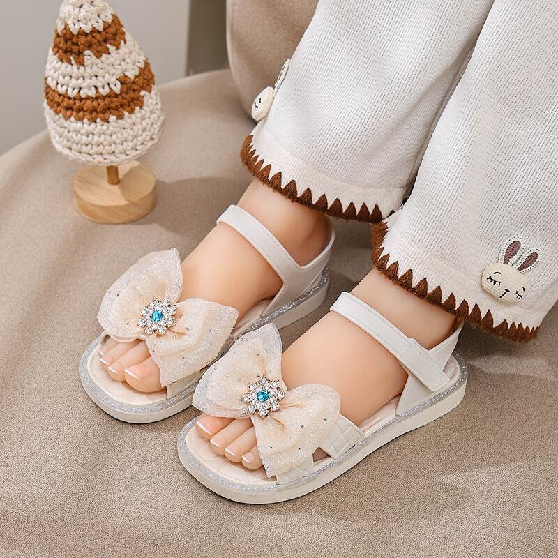 【新品】サンダル 女子 プリンセスサンダル 蝶結び飾り サマーサンダル 子供靴 マジックテープ式 歩きやすい 通気 軽量 可愛い ガールズ 柔軟 滑り止め キッズサンダル 結婚式 花火大会 夏用 楽天