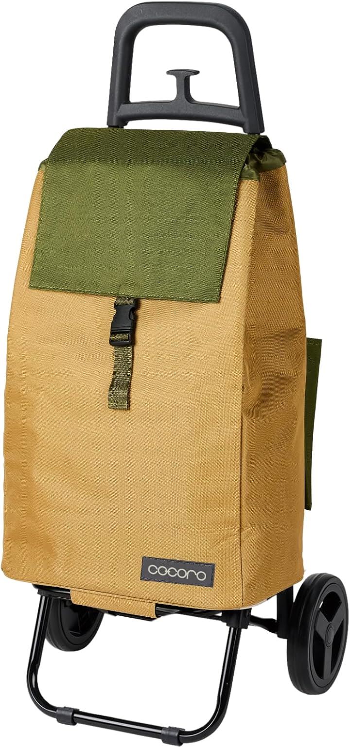 ショッピングカート 買い物カート 保冷 保温 Sサイズ 軽量2kg 大容量37L 小柄な方にも使いやすい 大きなタイヤでラクラク 折り畳み式 収納(ベージュxカーキ, Small)