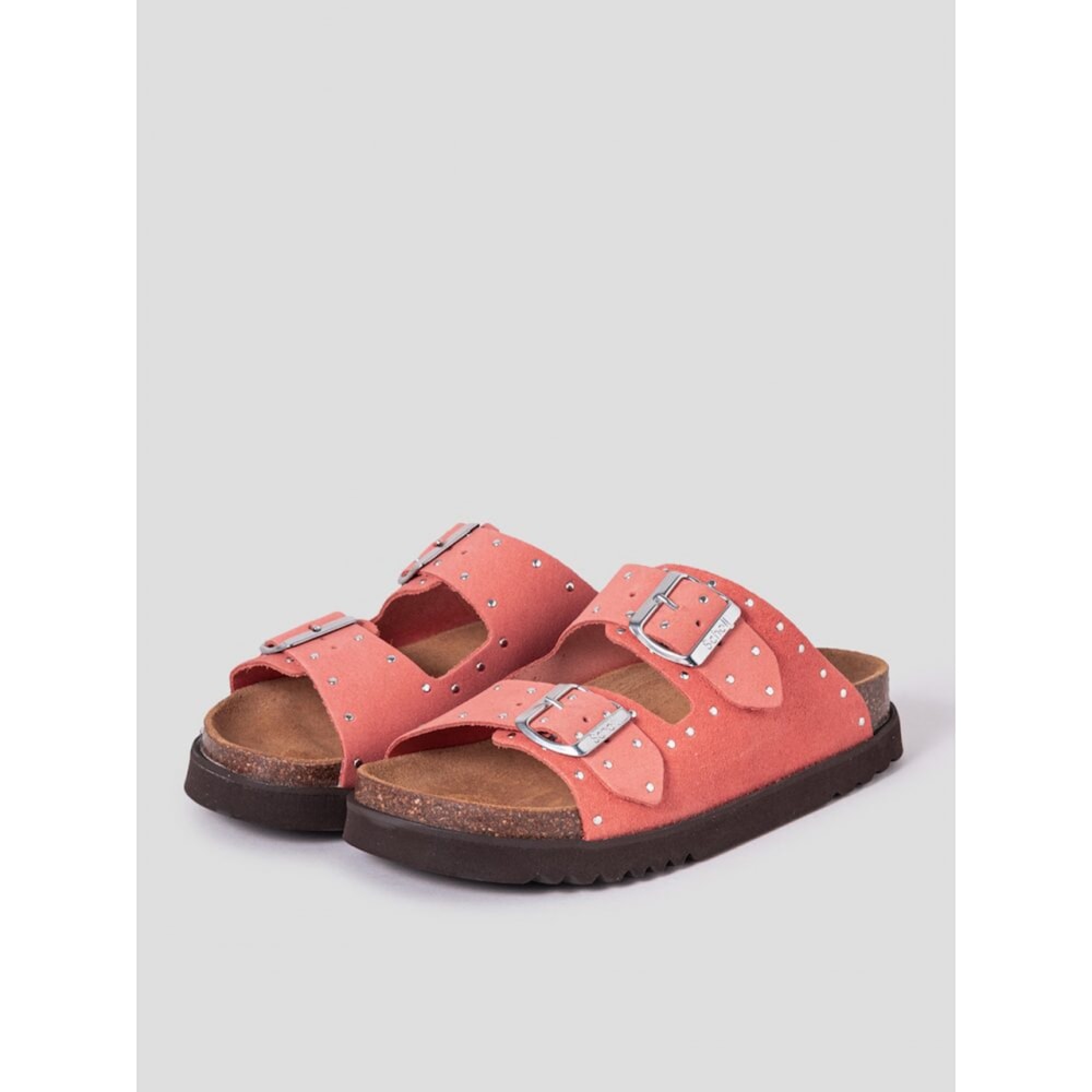 Scholl (レディース) スタッズ付き 2 ストラップコルクサンダルコーラル (HH54K2C147)