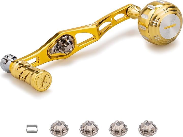 改良型 70/45mm リール ハンドル バランス型 シマノ SHIMANO ダイワ DAIWA アブ Abu ベイトリール 通用 128(ゴールド/シルバー(ノブ)＆ゴールド(ハンド)