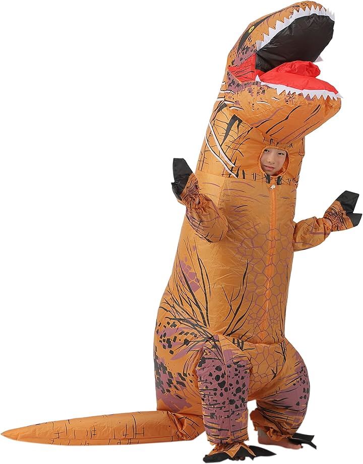 Ｅｄｉｓｏｎ Ｂｒａｉｎ ティラノサウルス レース用 スーツ 着ぐるみ 視界が良い 顔出しタイプ 上位狙い用 コスプレ 送風機付属(ブラウン, 子供用)