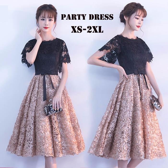 パーティードレス レディース ミモレ丈 レース 結婚式 ワンピース フォーマル 大きいサイズ 大人 ラウンド エレガント Aライン おしゃれ 演奏会 20代 30代