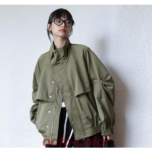 アウター ジャケット レギュラー丈 長袖 レギュラー袖 スタンドカラー ストレート ファスナー 前開き ポリエチレン カジュアル 大人 お洒落 レトロ こなれ感