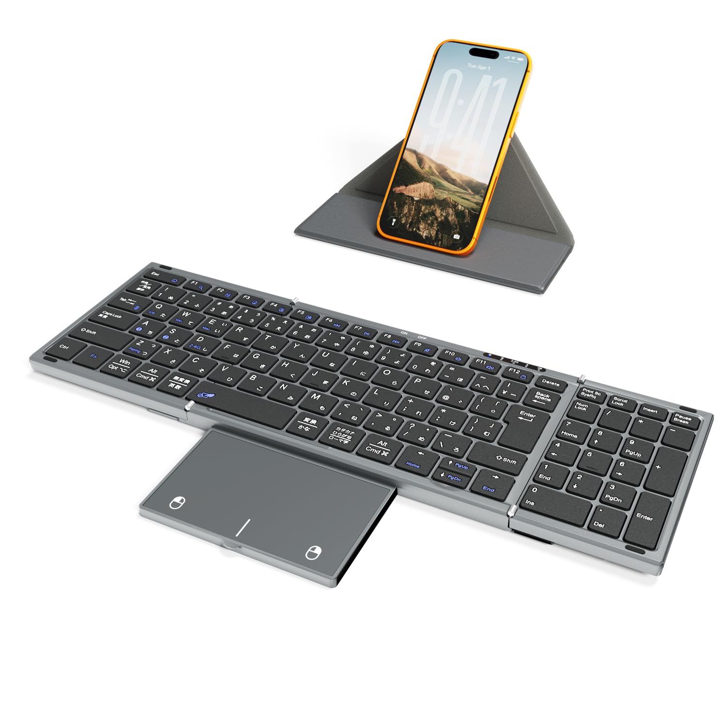 EWiN キーボード ワイヤレス 折りたたみ bluetoothとusb無線両対応 標準JIS日本語配列 ios mac win対応 トラックパッドとテンキー付き keyboard wireless
