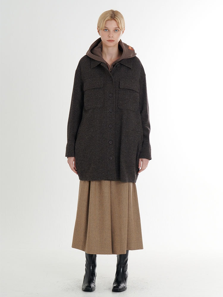 울 트위드 롱 루즈핏 셔츠 구조적인 자켓_블랙커피트윌 26,781円