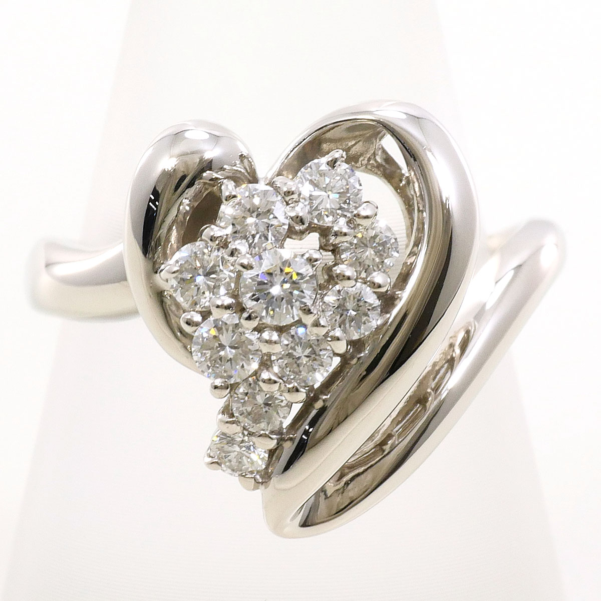 PT1000 プラチナ リング・指輪 15号 ダイヤモンド 0.50 ct カード鑑別書 総重量約8.8g 中古