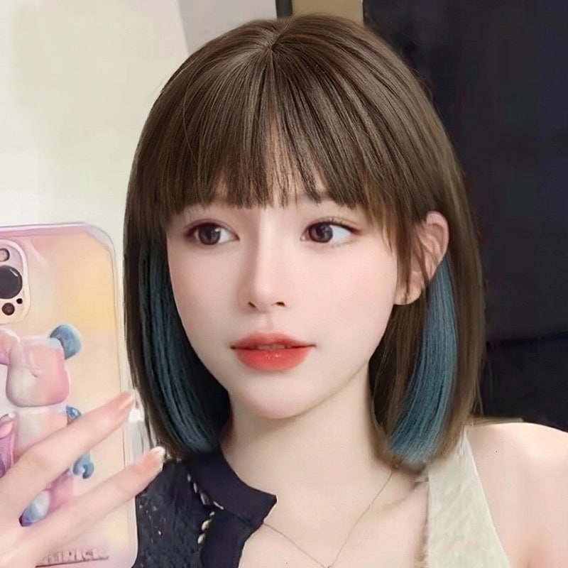 ウィッグ女性ショートヘアフルヘッドギアナチュラルデイリーボボシミュレーションヘアリサファッションハイライト新しいウィッグセット