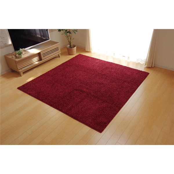 ラグマット/絨毯 (3畳 無地 ワイン 約190×240cm) 日本製 防炎 抗菌 防臭 防ダニ 通年使用 シャギー タフト (リビング)