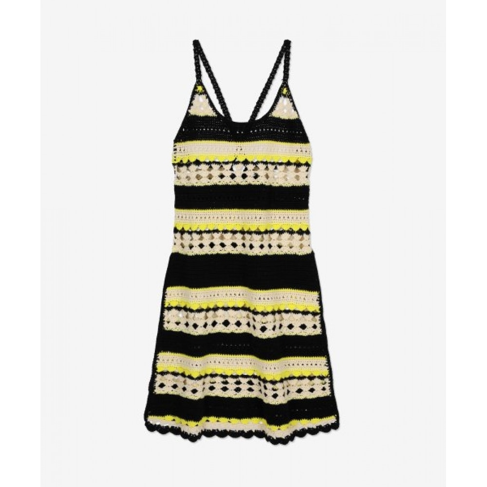 GANNI 女性用かぎ針編みカバーアップスリップドレス-ゴールデンキウイ/K1808373