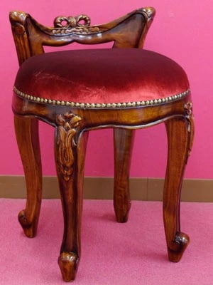 リボン付き マホガニープリンセス背もたれ付スツール（レッド） クッションチェアー 椅子 アンティーク