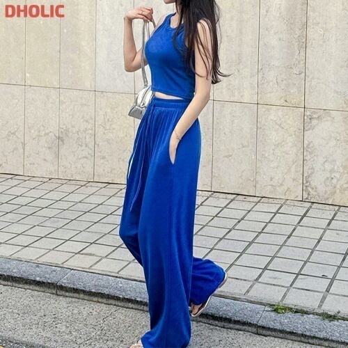 [メガ割りSALE]カップ付ストレッチウエストゴムスリムワイドセットアップパンツタンクトップトレーニング