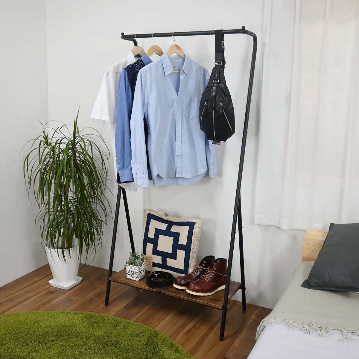 ハンガーラック Z型 スチールフレーム 幅79cm コートハンガー 衣類収納 収納 ラック ハンガー ハンガー掛け スチール製 アジャスター ブラック 古材風 フック ロング丈 5,848円