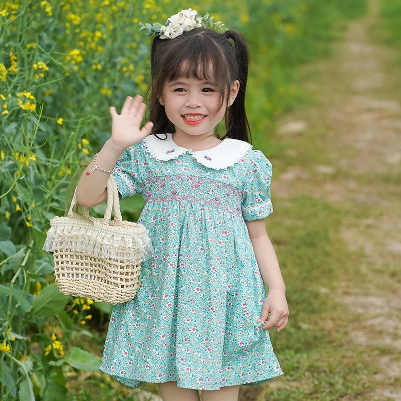 女の子 ワンピース 花柄 子供 ワンピース 女の子 ワンピース 夏服 半袖 子供服 涼しげ夏ワンピースAライン チェック柄 フリル アイレットレース ナチュラル かわいい キュート 女児 ガールズ 普