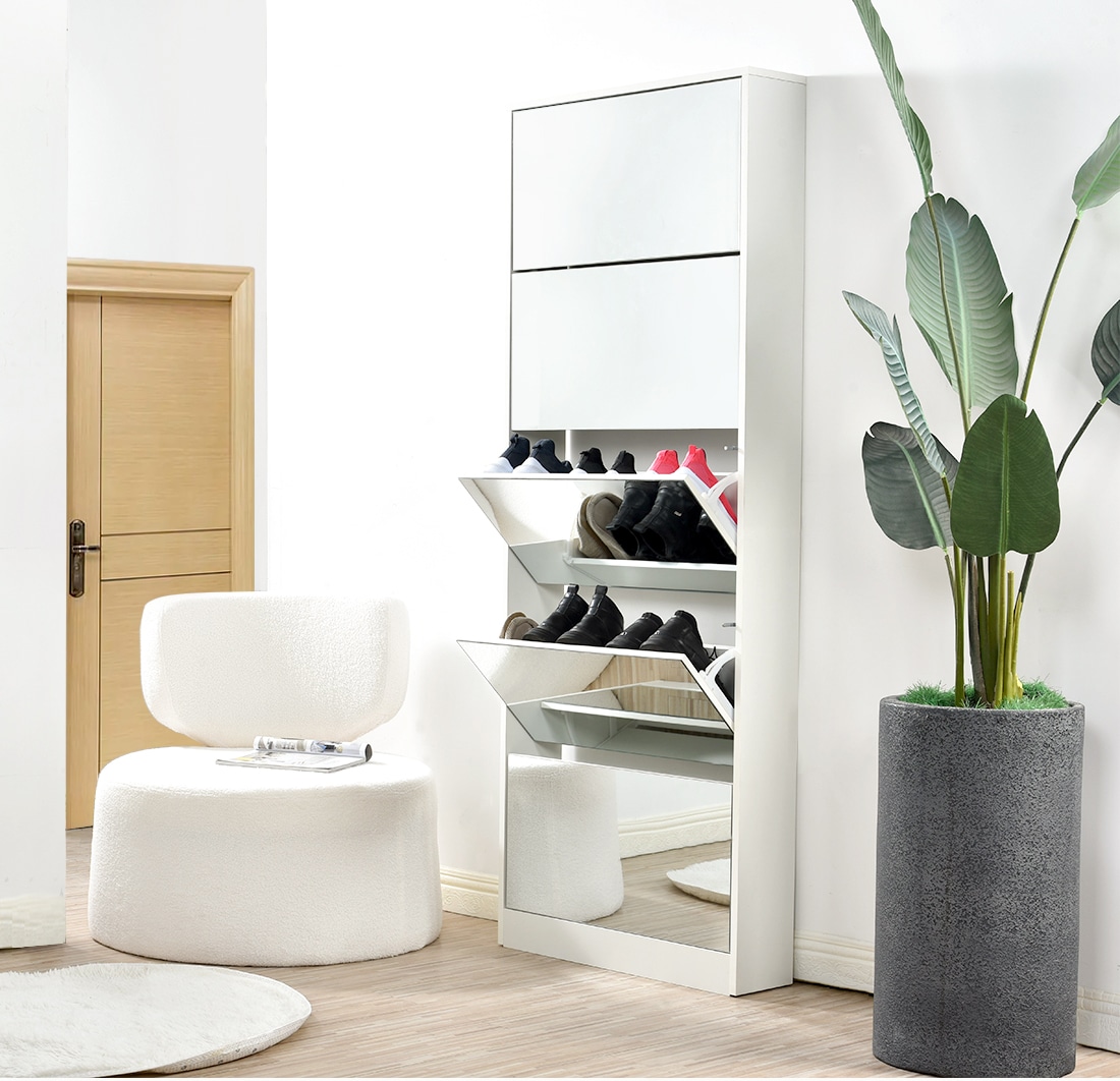 【新品 新色】【鏡タイプ】下駄箱 5段 シューズラック 玄関収納 ひとり暮らし スリムタイプ 靴収納ラック 靴収納棚 倒れ防止道具取付必要