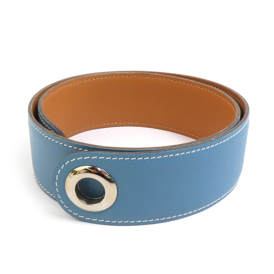 エルメス HERMES ベルト スカーフベルト レザー ブルー シルバー レディース e60040a