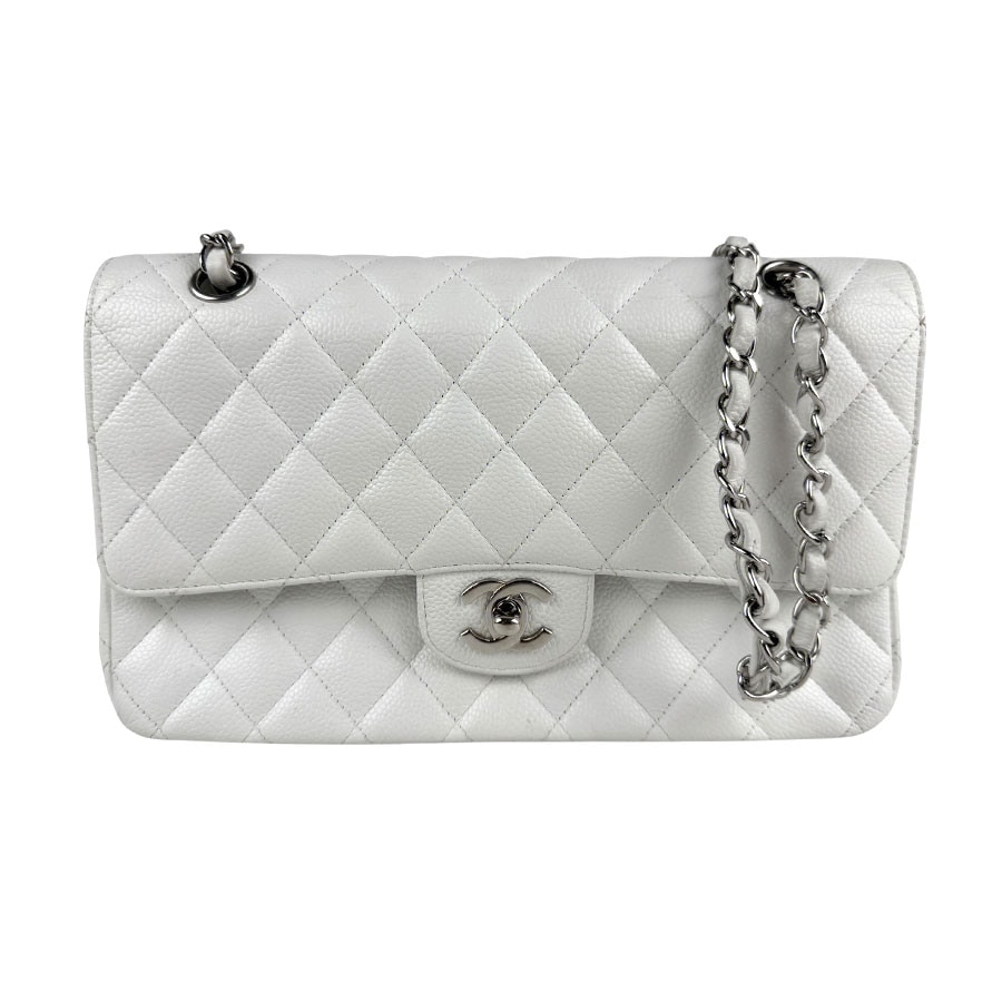 シャネル CHANEL ショルダーバッグ マトラッセ キャビアスキンレザー ホワイト シルバー レディース z6456