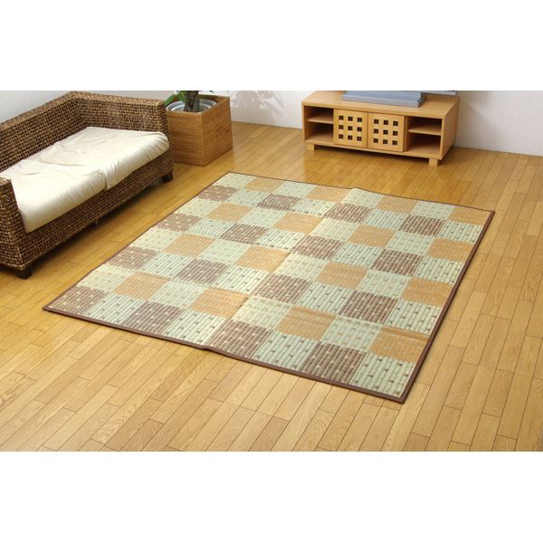 日本製 い草 ラグマット/絨毯 (ブラウン 約191×191cm) 防音 ボリューム仕様 裏ソフトテック15mm 調湿 抗菌 防臭 (リビング)