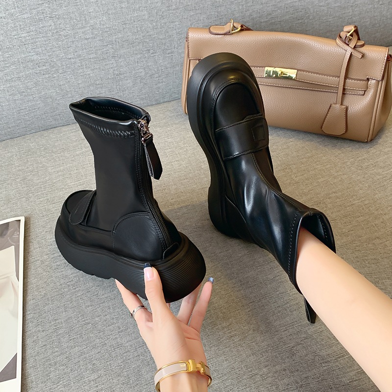 ブーツ レディース 秋冬 ウエスタンブーツ レザーシューズ ジョッキーブーツ ショット丈 黒 厚 底靴